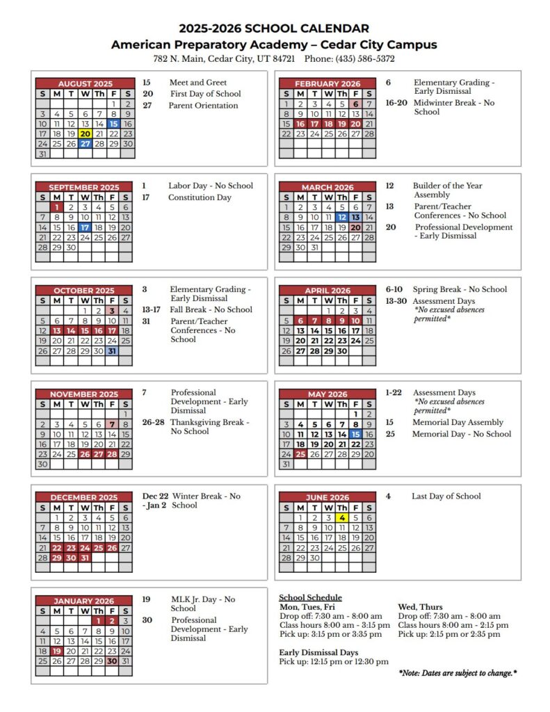 cedar 1 Calendar