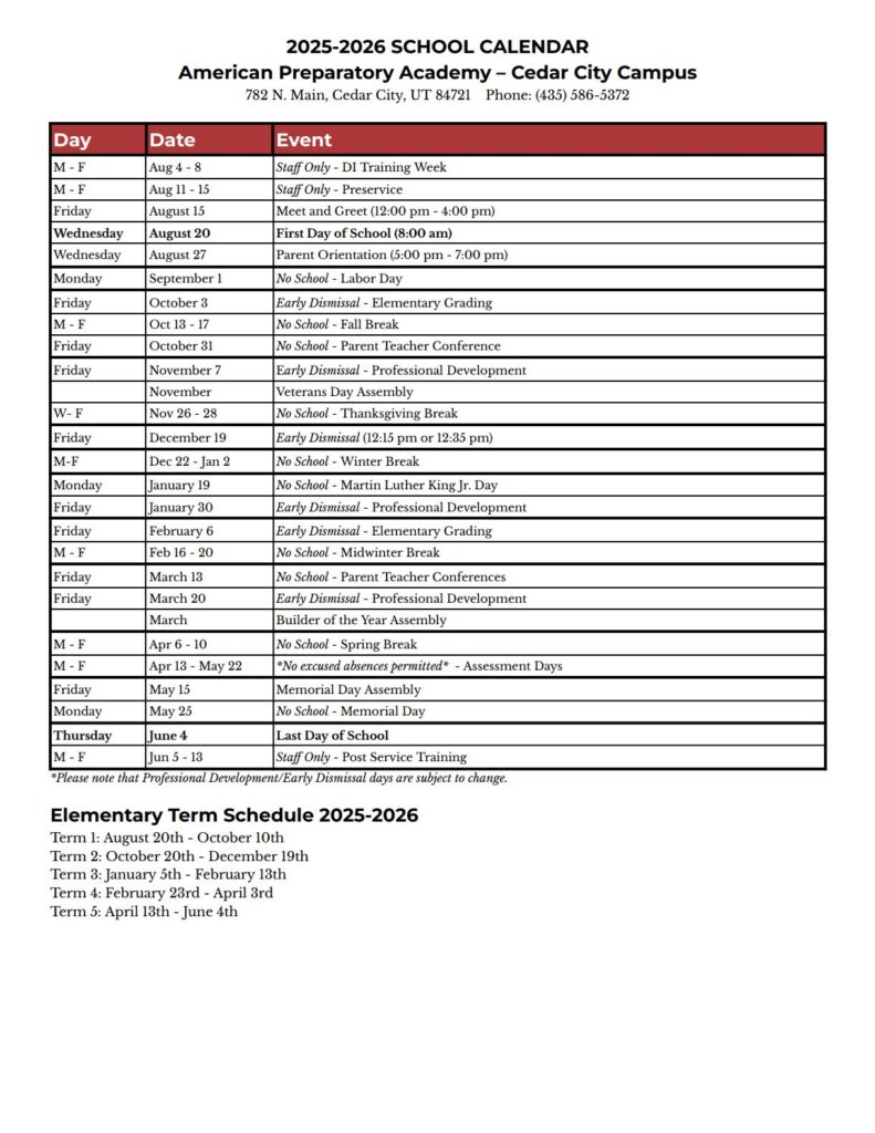 cedar 2 Calendar